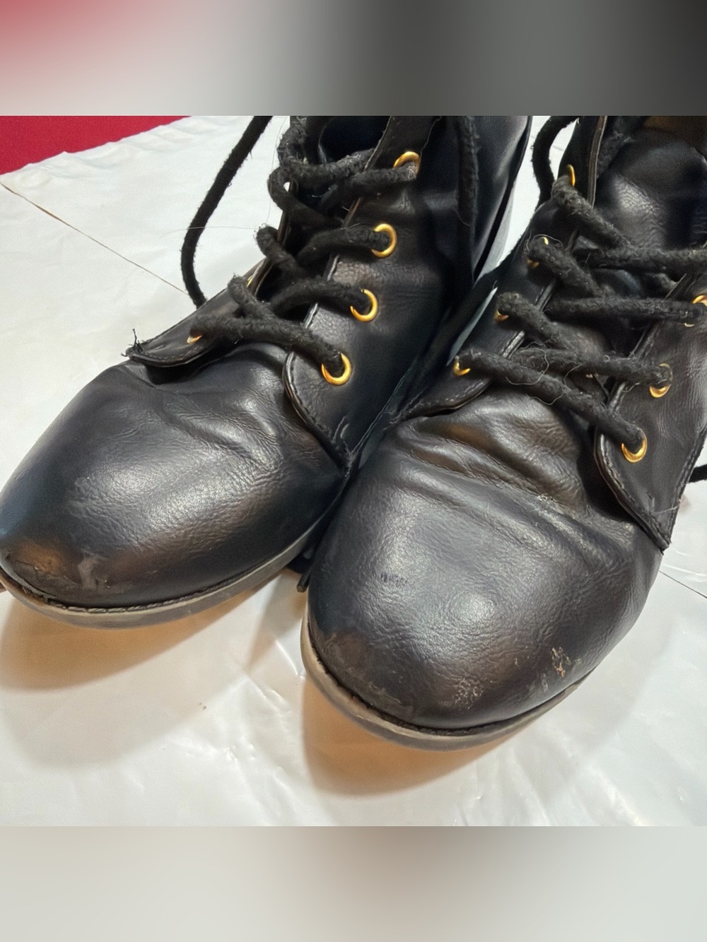 BLACK ANKLE Granny BOOTS Lace Up Gold Grommets Witchy Character Shoes 8.5 M vtg - Picture 14 of 15